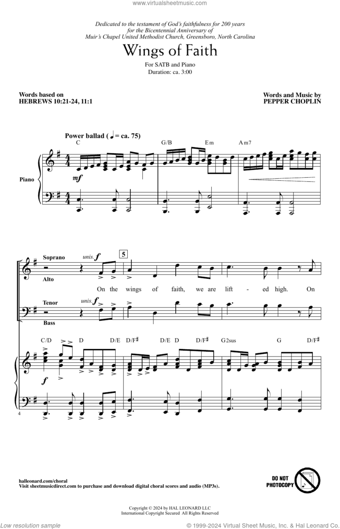 Wings Of Faith sheet music for choir (SATB: soprano, alto, tenor, bass) by Pepper Choplin, intermediate skill level