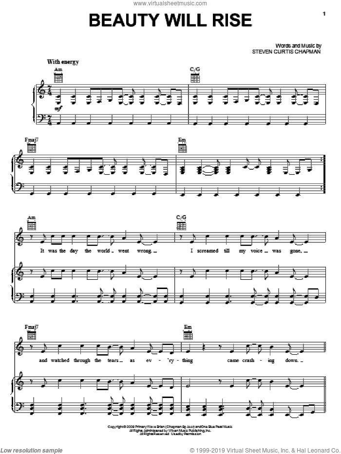 Beauty Will Rise sheet music for voice, piano or guitar by Steven Curtis Chapman, intermediate skill level