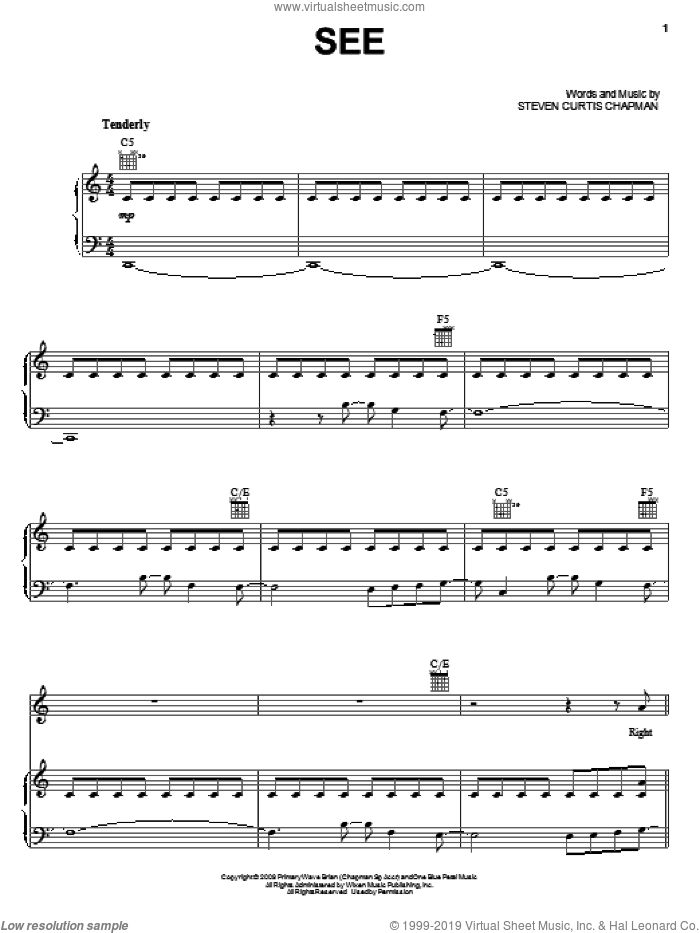 SEE sheet music for voice, piano or guitar by Steven Curtis Chapman, intermediate skill level