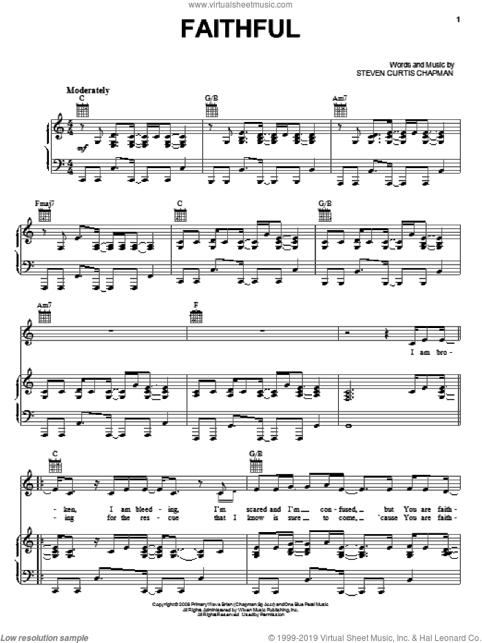 Faithful sheet music for voice, piano or guitar by Steven Curtis Chapman, intermediate skill level