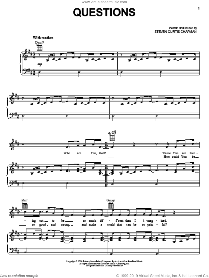 Questions sheet music for voice, piano or guitar by Steven Curtis Chapman, intermediate skill level