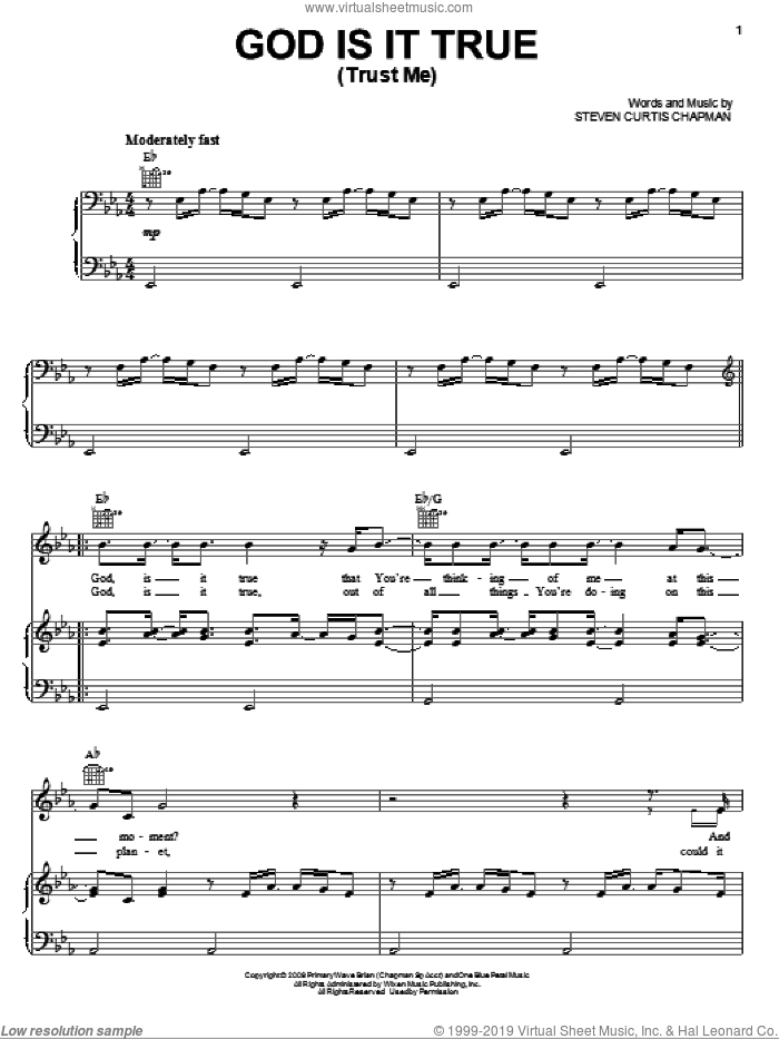 God Is It True (Trust Me) sheet music for voice, piano or guitar by Steven Curtis Chapman, intermediate skill level