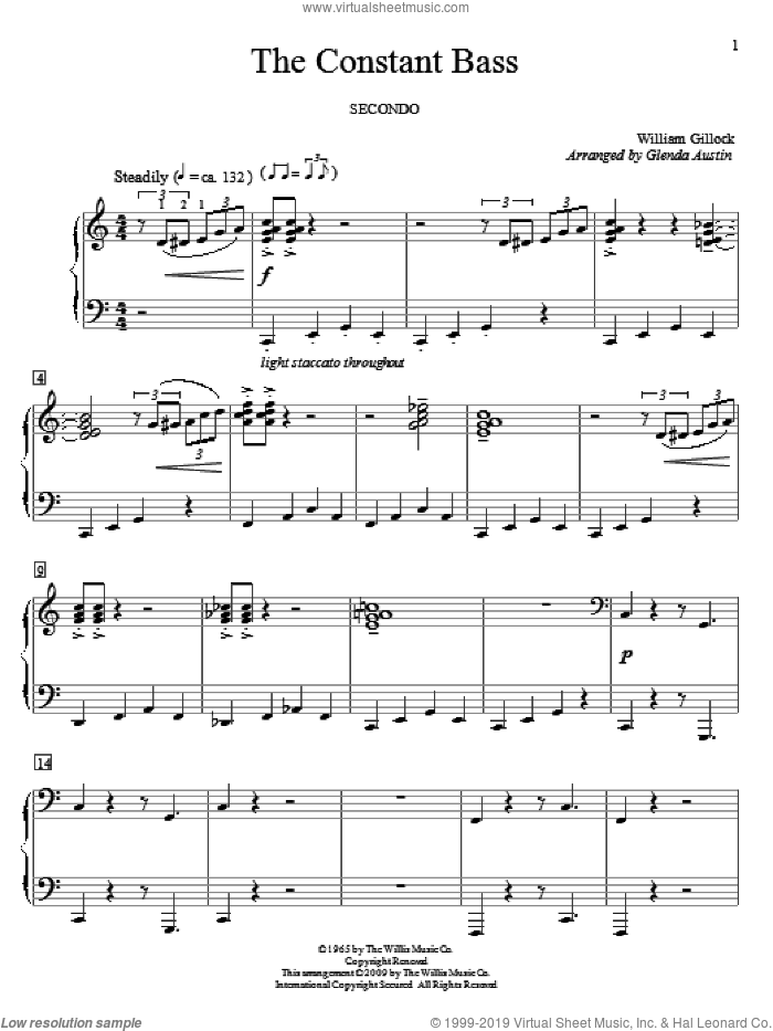 The Constant Bass sheet music for piano four hands by William Gillock and Glenda Austin, intermediate skill level