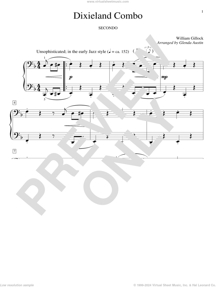 Dixieland Combo sheet music for piano four hands by William Gillock and Glenda Austin, intermediate skill level