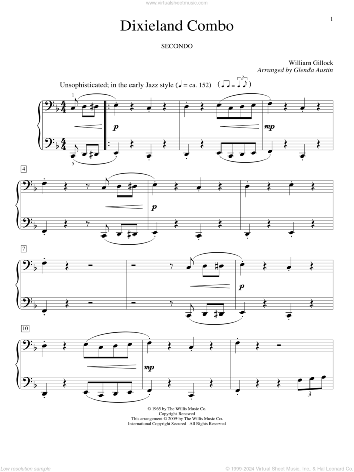 Dixieland Combo sheet music for piano four hands by William Gillock and Glenda Austin, intermediate skill level