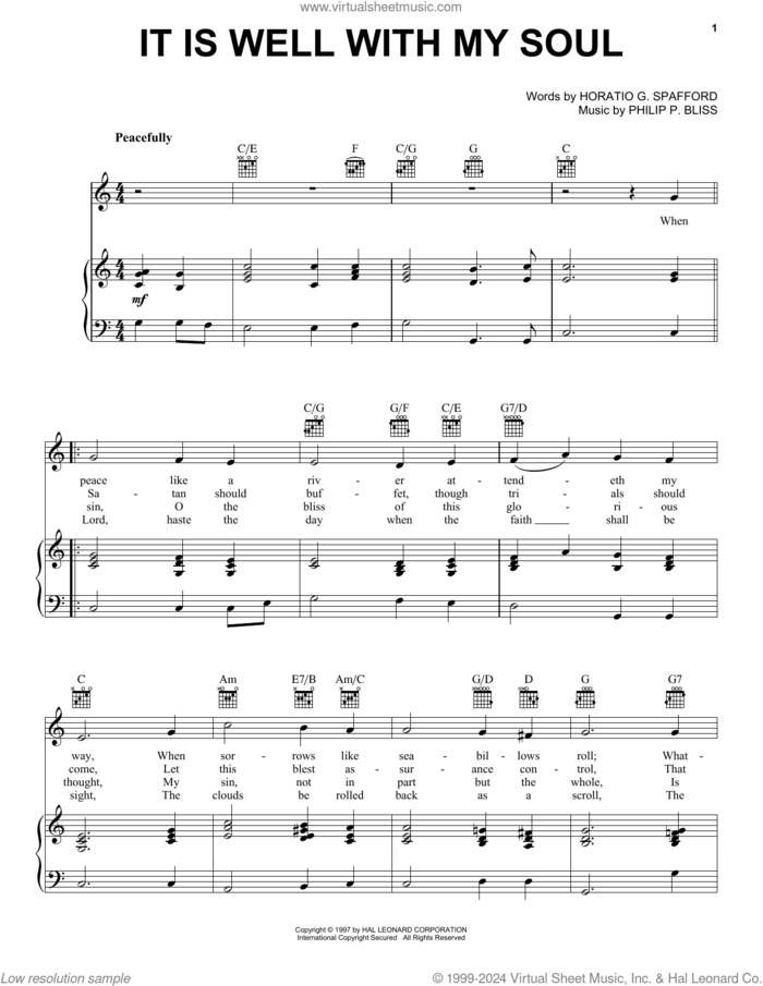 It Is Well With My Soul sheet music for voice, piano or guitar by Philip P. Bliss, Mary Ellen Pethel, Stan Pethel and Horatio G. Spafford, intermediate skill level