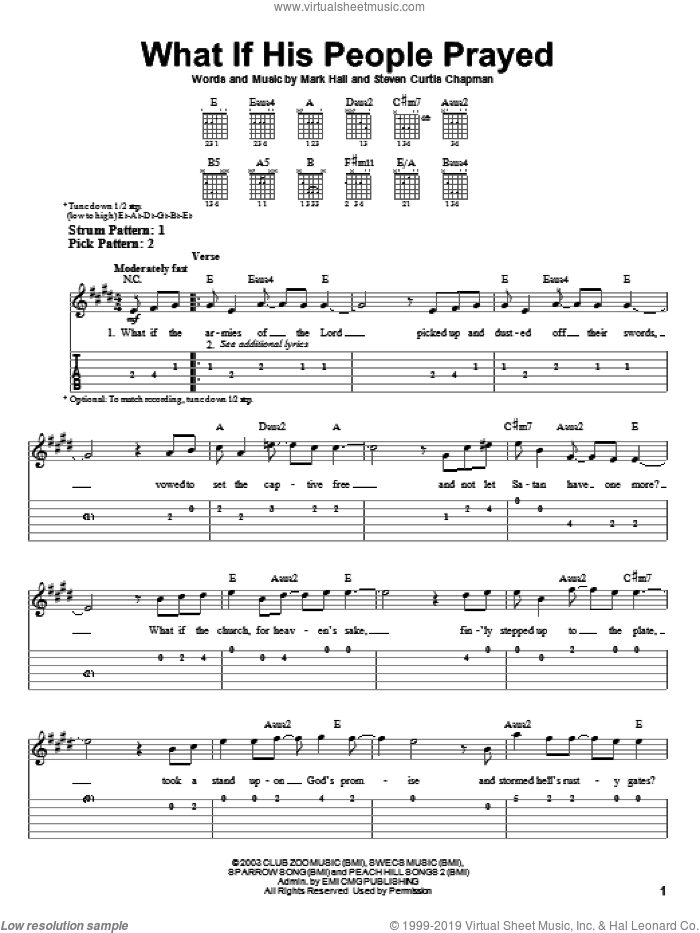 What If His People Prayed sheet music for guitar solo (easy tablature) by Casting Crowns, Mark Hall and Steven Curtis Chapman, easy guitar (easy tablature)