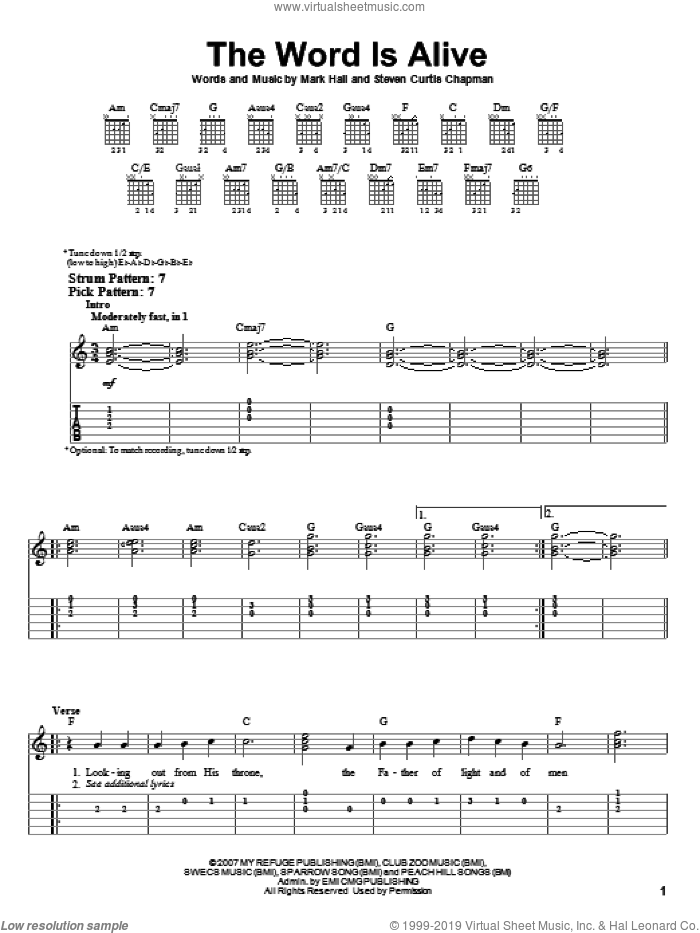 The Word Is Alive sheet music for guitar solo (easy tablature) by Casting Crowns, Mark Hall and Steven Curtis Chapman, easy guitar (easy tablature)