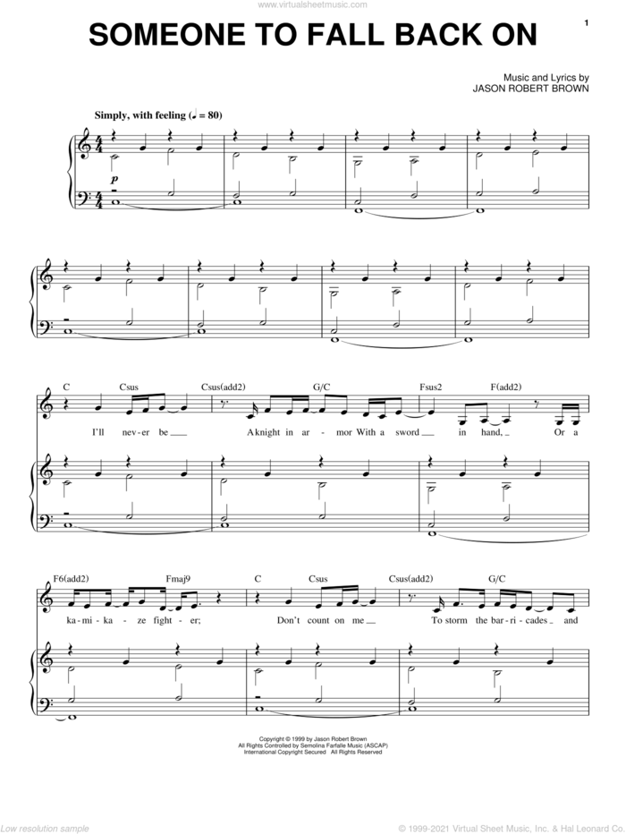 Someone To Fall Back On (from Wearing Someone Else's Clothes) sheet music for voice and piano by Jason Robert Brown, intermediate skill level