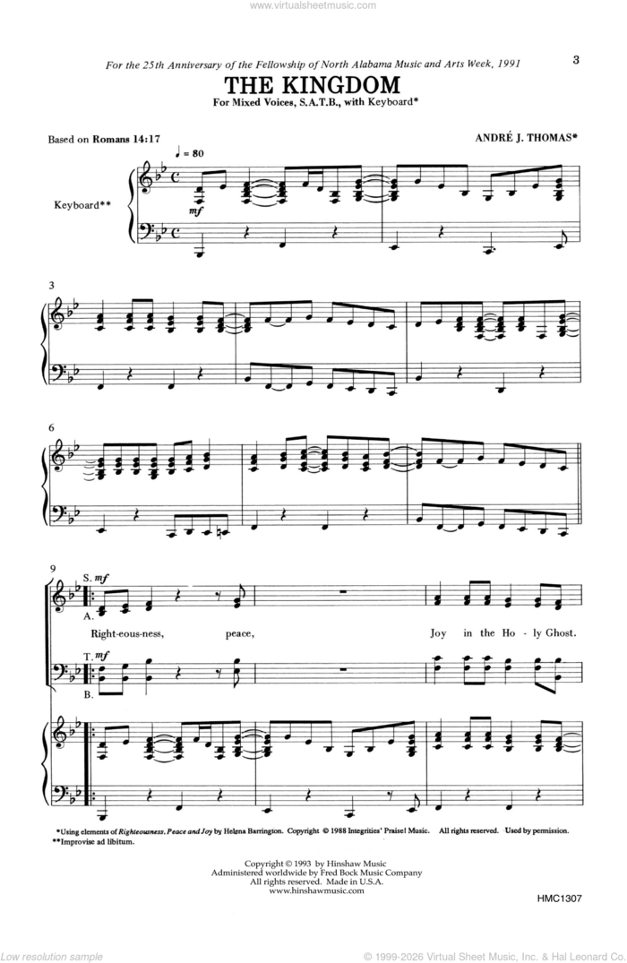 The Kingdom sheet music for choir (SATB: soprano, alto, tenor, bass) by Andre Thomas, intermediate skill level
