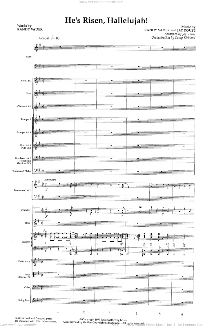 He's Risen, Hallelujah! (COMPLETE) sheet music for orchestra/band (SATB) by Jay Rouse, Randy Vader and Randy Vader & Jay Rouse, intermediate skill level