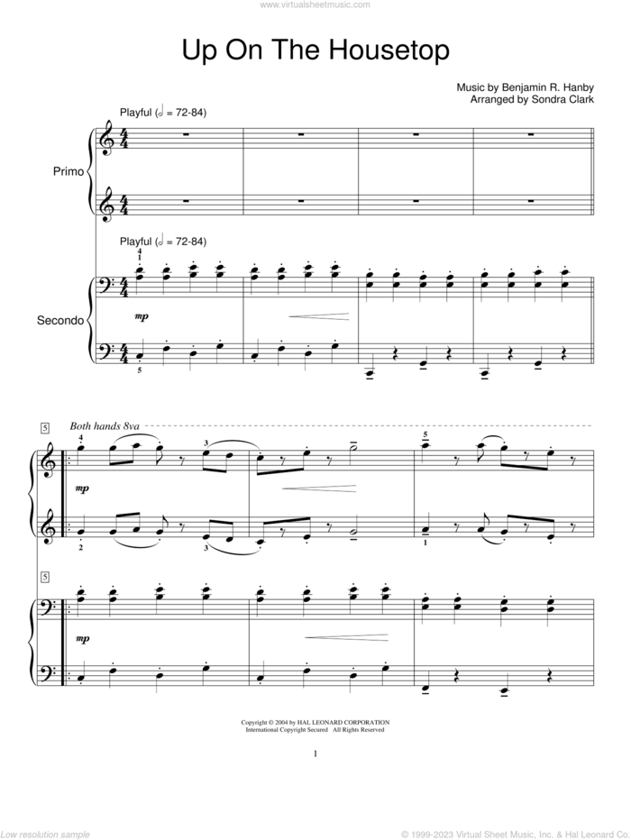 Up On The Housetop sheet music for piano four hands by Benjamin Hanby and Miscellaneous, intermediate skill level