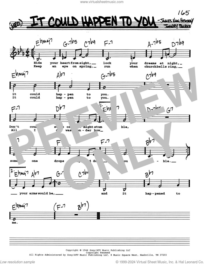 It Could Happen To You (Low Voice) sheet music for voice and other instruments (real book with lyrics) by Jimmy van Heusen, June Christy and John Burke, intermediate skill level