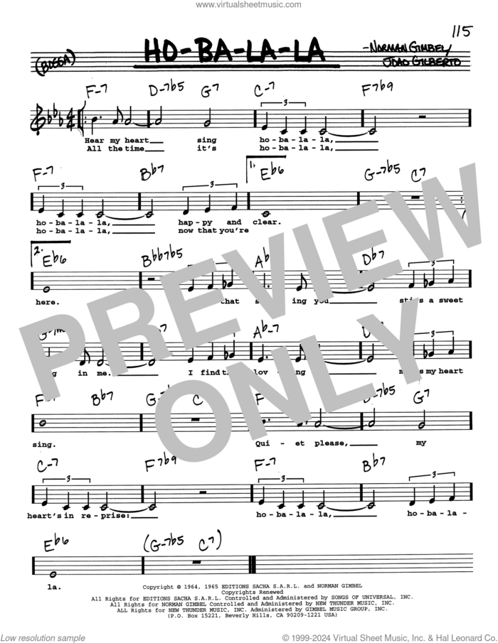 Ho-Ba-La-La (Low Voice) sheet music for voice and other instruments (real book with lyrics) by Norman Gimbel and Joao Gilberto, intermediate skill level