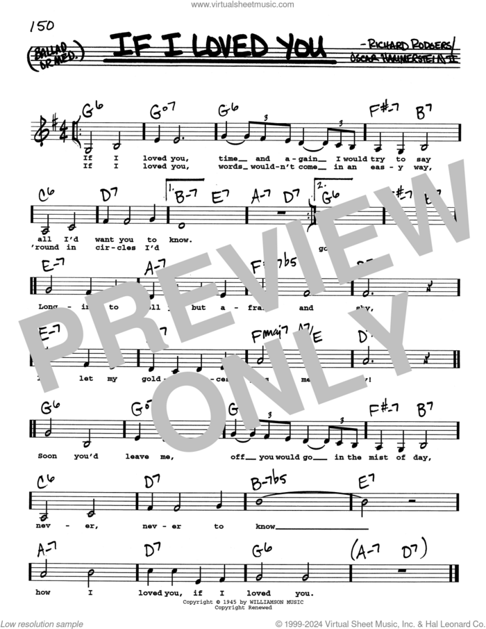 If I Loved You (Low Voice) sheet music for voice and other instruments (real book with lyrics) by Richard Rodgers, Oscar II Hammerstein and Rodgers & Hammerstein, intermediate skill level