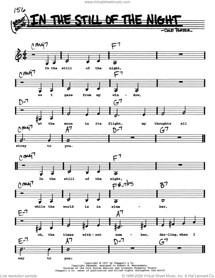 In The Still Of The Night (Low Voice) sheet music for voice and other instruments (real book with lyrics) by Cole Porter, intermediate skill level