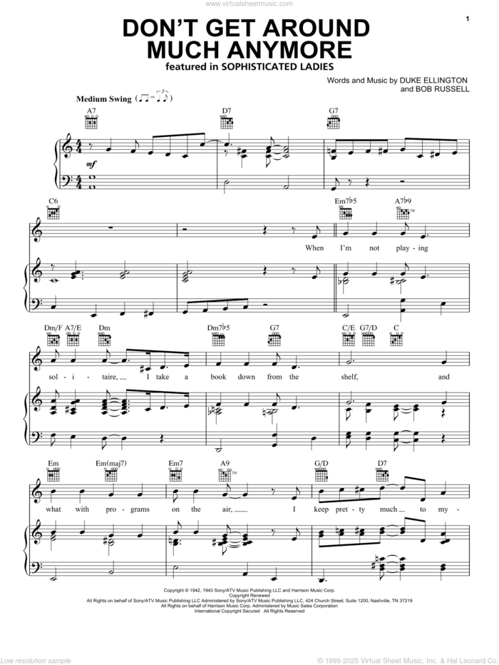 Don't Get Around Much Anymore sheet music for voice, piano or guitar by Duke Ellington, Rod Stewart and Bob Russell, intermediate skill level