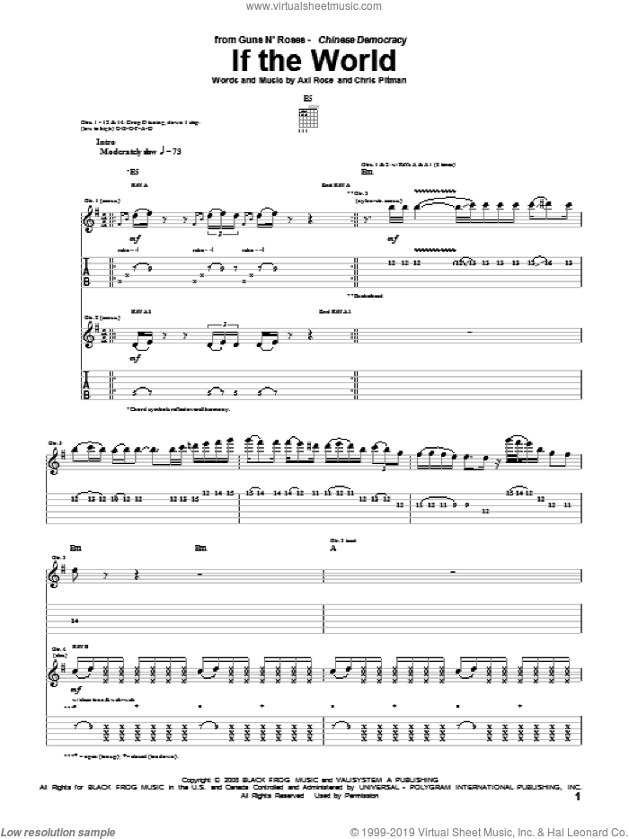 If The World sheet music for guitar (tablature) by Guns N' Roses, Axl Rose and Chris Pitman, intermediate skill level
