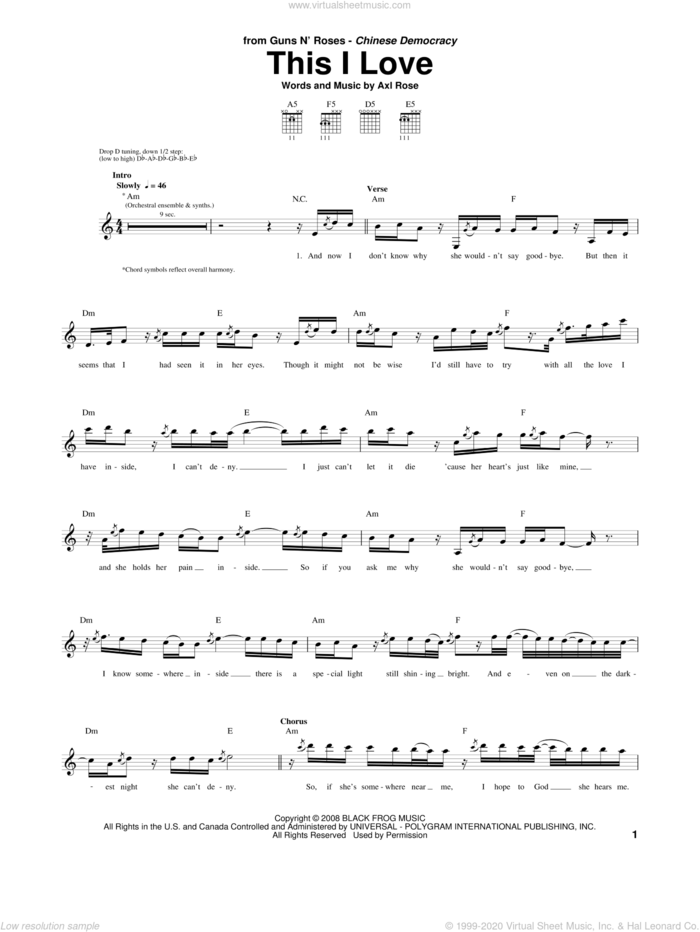 This I Love sheet music for guitar (tablature) by Guns N' Roses and Axl Rose, intermediate skill level