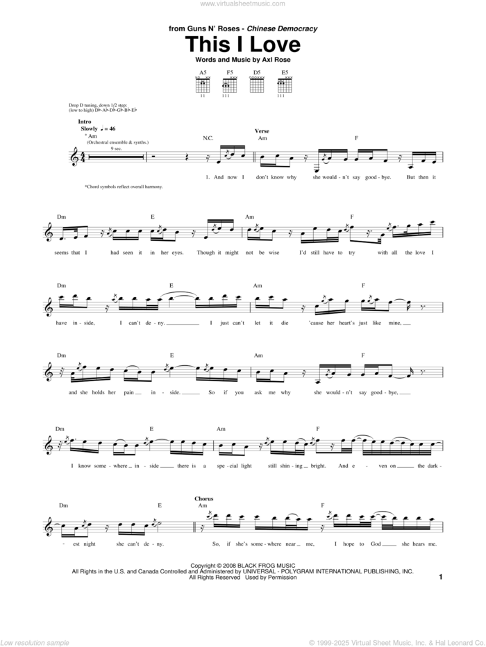 This I Love sheet music for guitar (tablature) by Guns N' Roses and Axl Rose, intermediate skill level