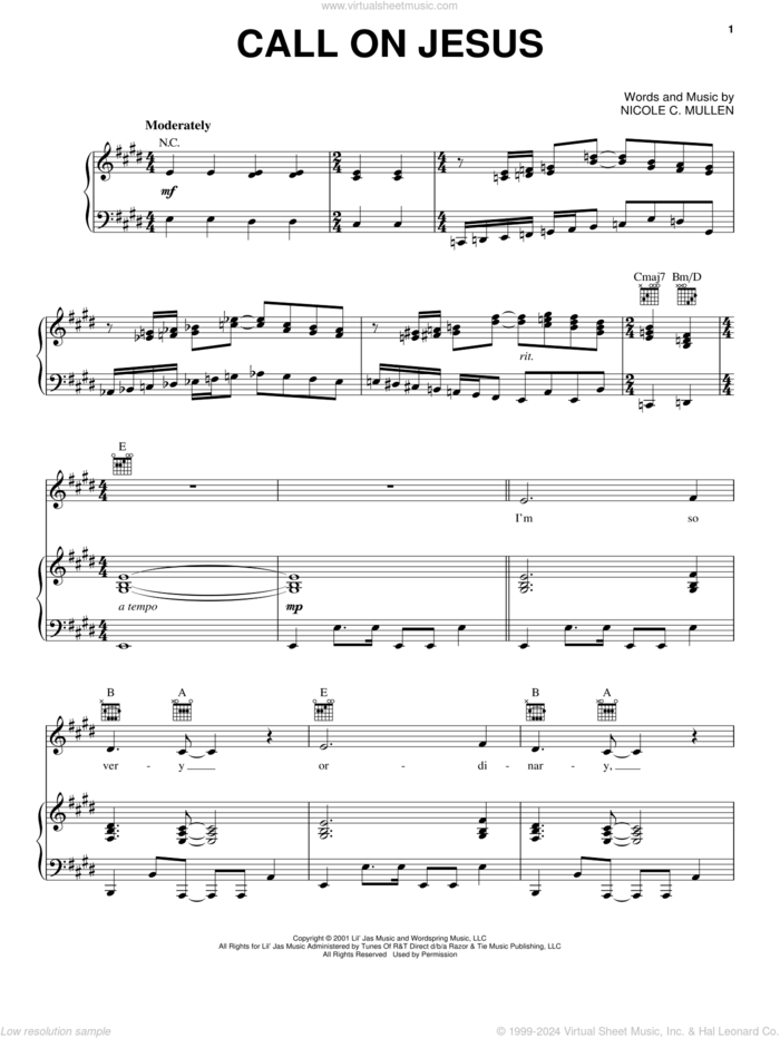 Call On Jesus sheet music for voice, piano or guitar by Nicole C. Mullen, intermediate skill level