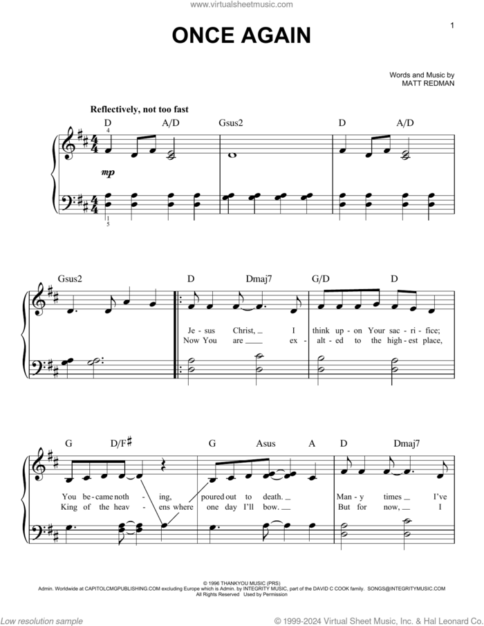 Once Again sheet music for piano solo by Matt Redman, easy skill level