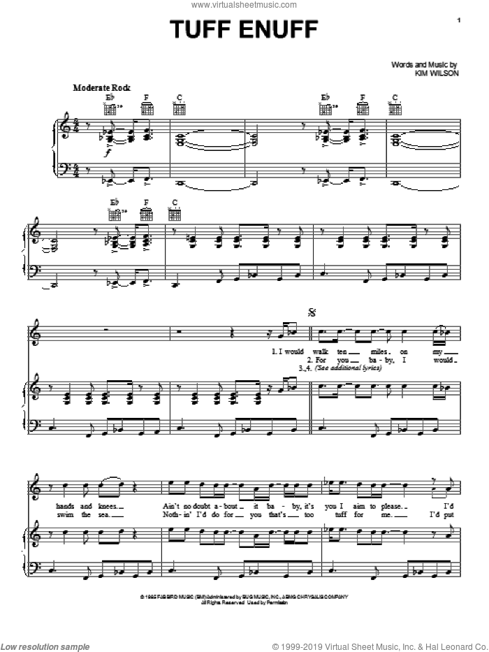 Tuff Enuff sheet music for voice, piano or guitar by The Fabulous Thunderbirds and Kim Wilson, intermediate skill level