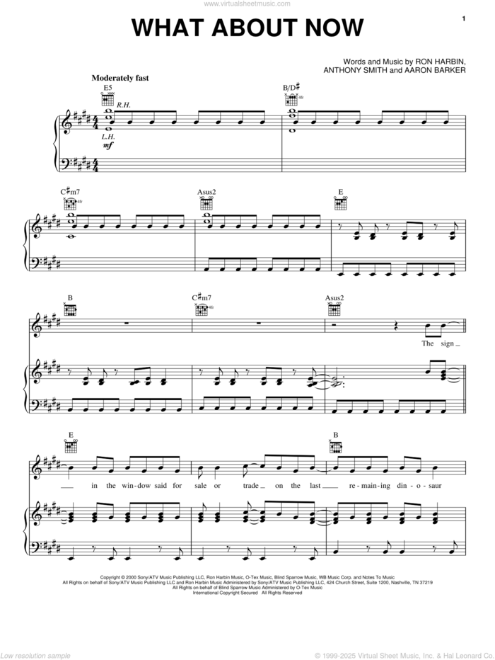 What About Now sheet music for voice, piano or guitar by Lonestar, Aaron Barker, Anthony Smith and Ron Harbin, intermediate skill level