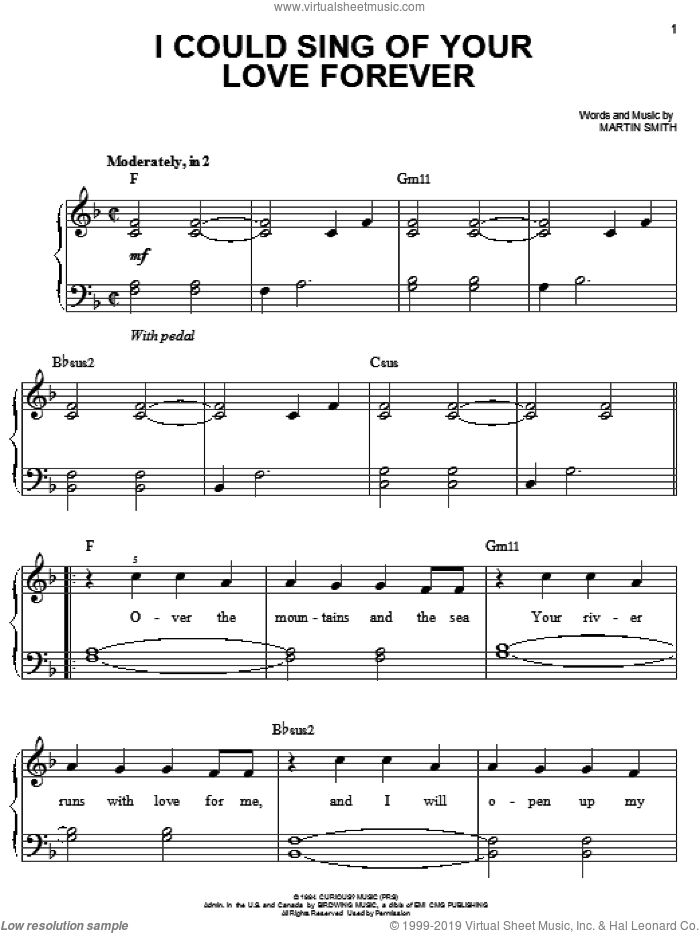 I Could Sing Of Your Love Forever sheet music for piano solo by Delirious?, Passion Band, Sonicflood and Martin Smith, wedding score, easy skill level
