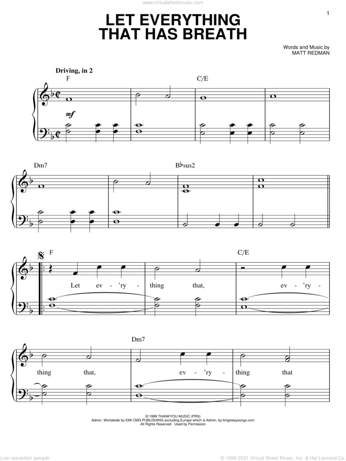 Let Everything That Has Breath sheet music for piano solo by Matt Redman, easy skill level