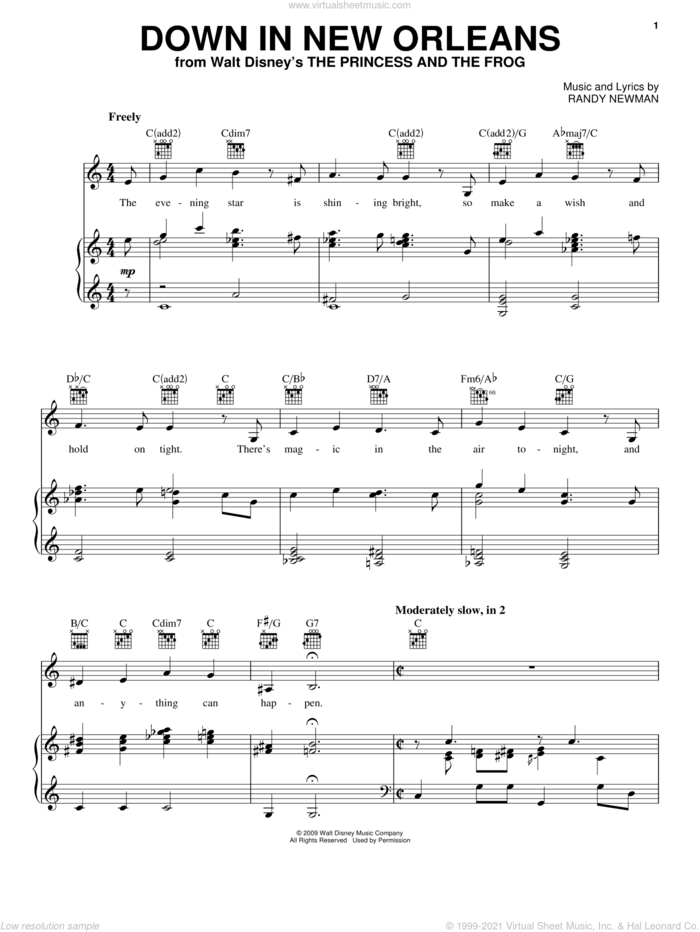 Down In New Orleans (from The Princess and the Frog) sheet music for voice, piano or guitar by Anika Noni Rose, The Princess And The Frog (Movie) and Randy Newman, intermediate skill level