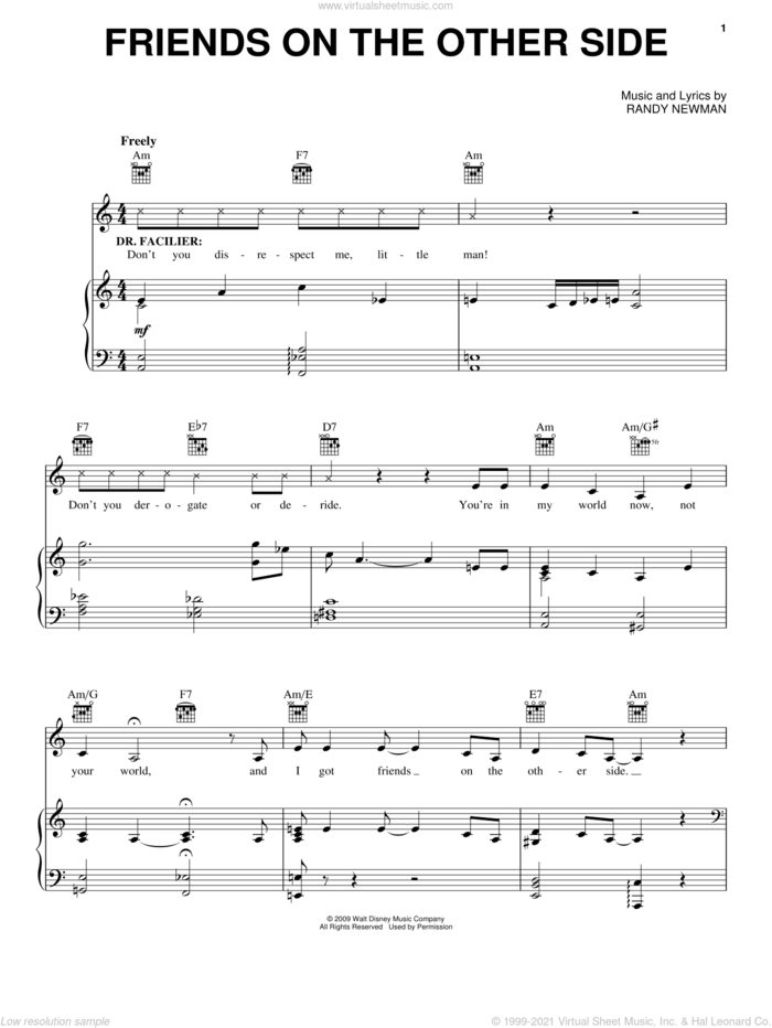 Friends On The Other Side sheet music for voice, piano or guitar by Keith David, The Princess And The Frog (Movie) and Randy Newman, intermediate skill level