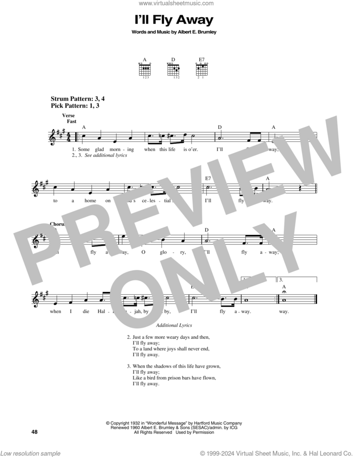 I'll Fly Away (arr. Fred Sokolow) sheet music for guitar solo (chords) by Albert E. Brumley, easy guitar (chords)