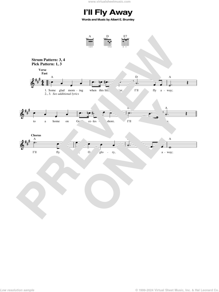 I'll Fly Away (arr. Fred Sokolow) sheet music for guitar solo (chords) by Albert E. Brumley, easy guitar (chords)