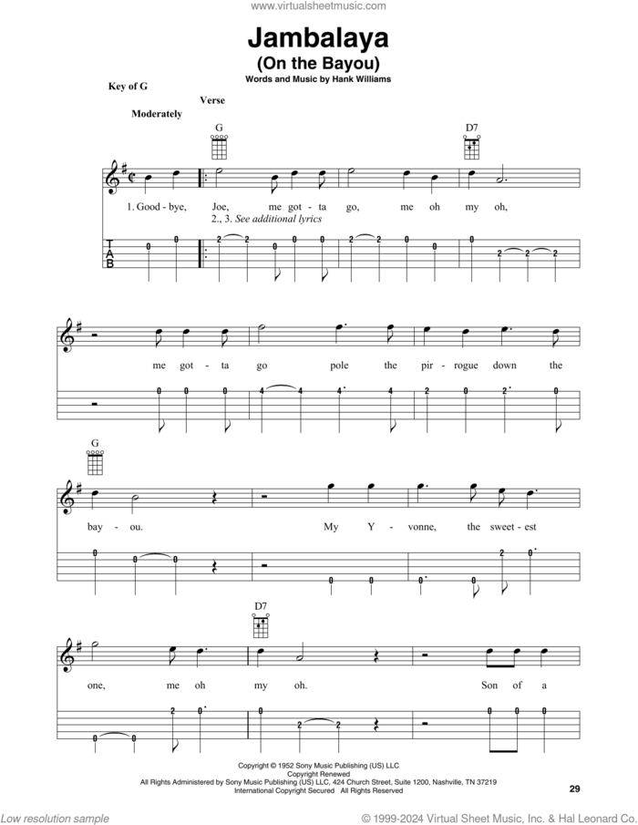 Jambalaya (On The Bayou) (arr. Fred Sokolow) sheet music for banjo solo by Hank Williams and Fred Sokolow, intermediate skill level