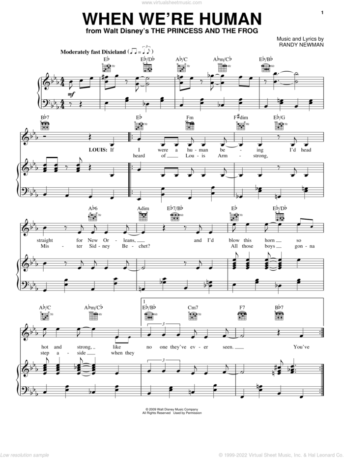 When We're Human sheet music for voice, piano or guitar by Anika Noni Rose, The Princess And The Frog (Movie) and Randy Newman, intermediate skill level