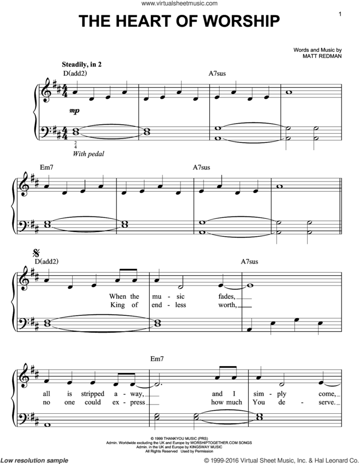The Heart Of Worship, (easy) sheet music for piano solo by Matt Redman, easy skill level