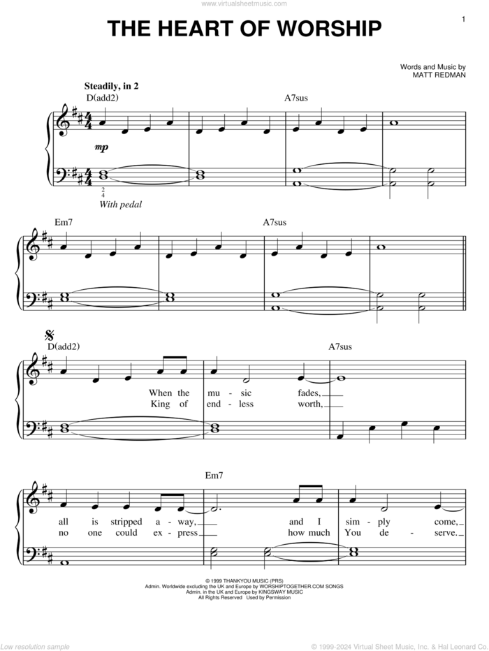 The Heart Of Worship, (easy) sheet music for piano solo by Matt Redman, easy skill level