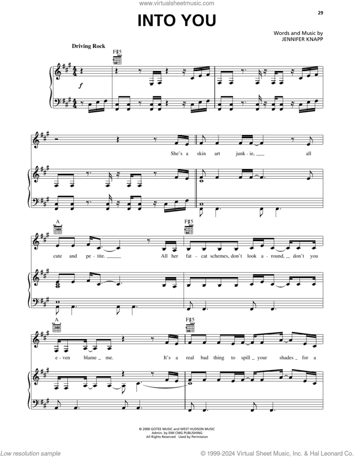 Into You sheet music for voice, piano or guitar by Jennifer Knapp, intermediate skill level