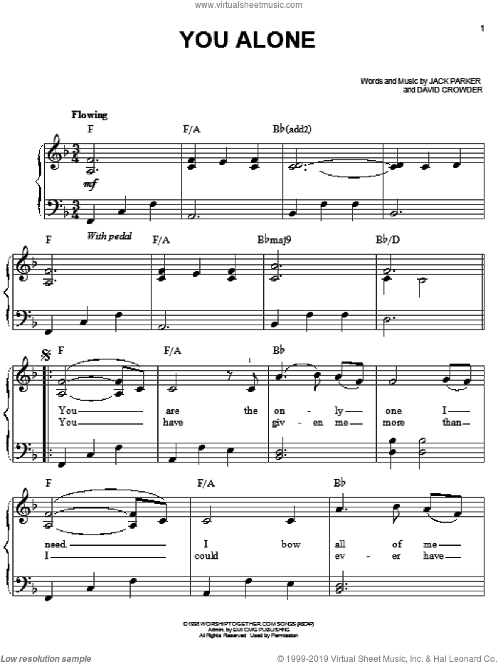 You Alone sheet music for piano solo by David Crowder and Jack Parker, easy skill level
