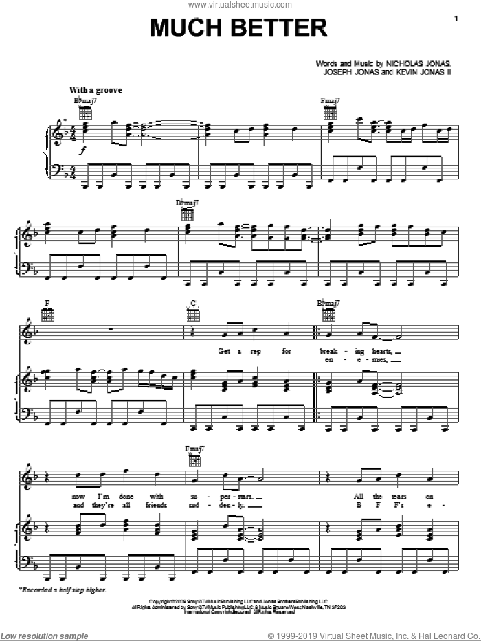 Much Better sheet music for voice, piano or guitar by Jonas Brothers, Joseph Jonas, Kevin Jonas II and Nicholas Jonas, intermediate skill level