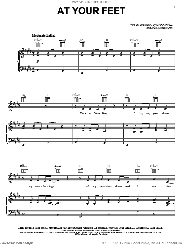 At Your Feet sheet music for voice, piano or guitar by Casting Crowns, Jason Ingram and Mark Hall, intermediate skill level