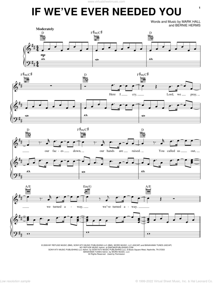 If We've Ever Needed You sheet music for voice, piano or guitar by Casting Crowns, Bernie Herms and Mark Hall, intermediate skill level