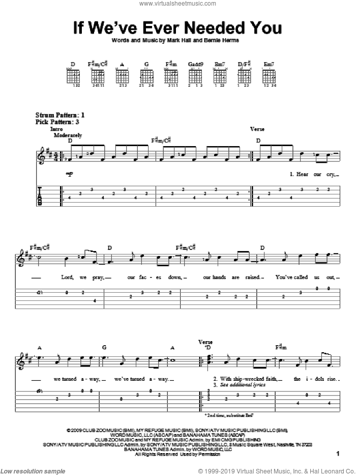 If We've Ever Needed You sheet music for guitar solo (easy tablature) by Casting Crowns, Bernie Herms and Mark Hall, easy guitar (easy tablature)