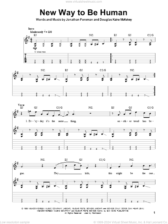 New Way To Be Human sheet music for guitar (tablature, play-along) by Switchfoot, Douglas Kaine McKelvey and Jonathan Foreman, intermediate skill level