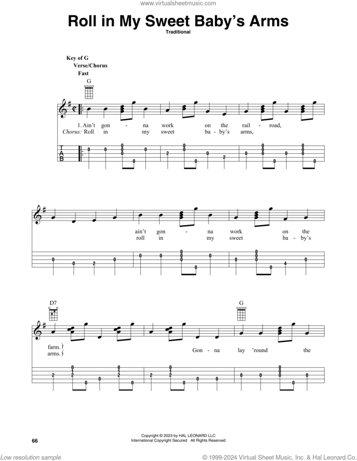 Roll In My Sweet Baby's Arms sheet music for banjo solo  and Fred Sokolow, intermediate skill level