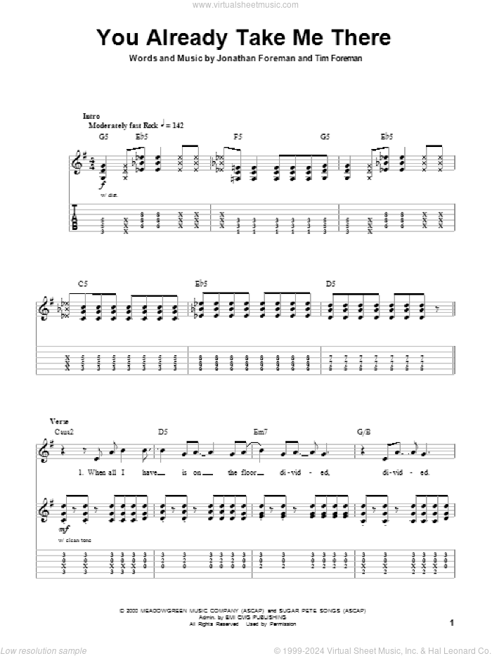 You Already Take Me There sheet music for guitar (tablature, play-along) by Switchfoot, Jonathan Foreman and Tim Foreman, intermediate skill level