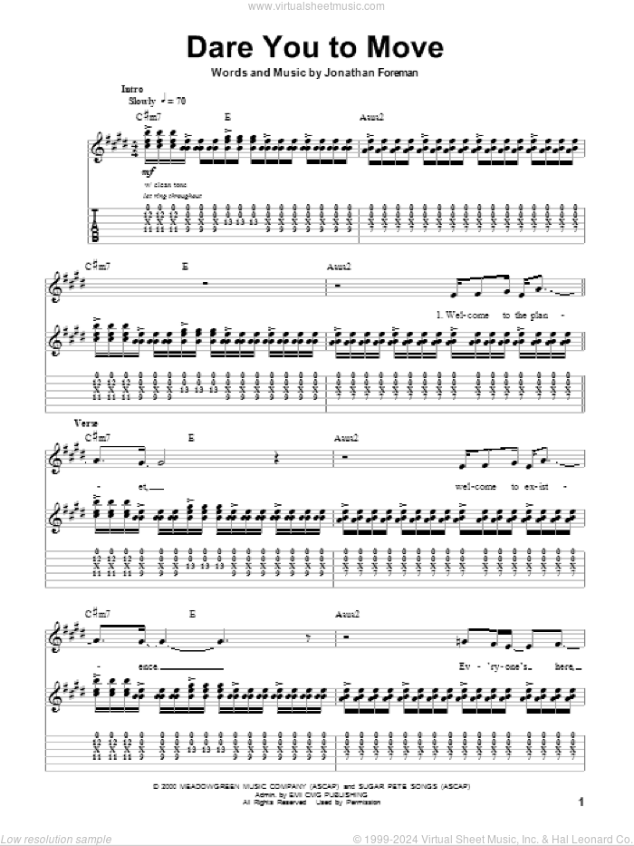 Dare You To Move sheet music for guitar (tablature, play-along) by Switchfoot and Jonathan Foreman, intermediate skill level