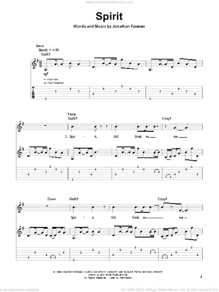 Spirit sheet music for guitar (tablature, play-along) by Switchfoot and Jonathan Foreman, intermediate skill level