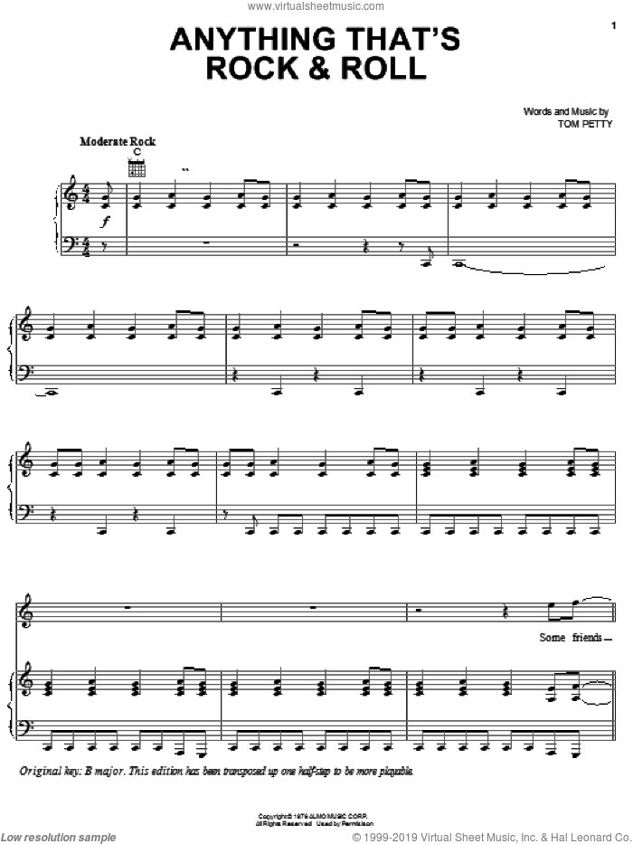 Anything That's Rock and Roll sheet music for voice, piano or guitar by Tom Petty And The Heartbreakers and Tom Petty, intermediate skill level